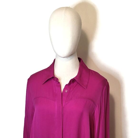 MILLY Silk Button Down Long Sleeve Fuchsia Pink Purple Blouse Size 10 - Picture 11 of 15